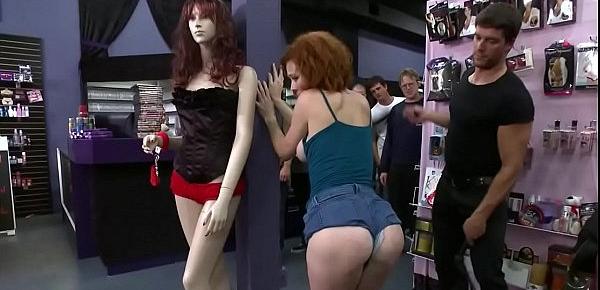  Redhead whipped and dp banged in public